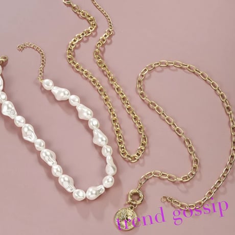 【即納☆送料無料】バロックパールチョーカーダブルチェーンコインネックレス/アクセサリー/2020AW