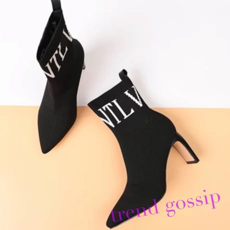 ホワイトロゴニットショートブーツ/2色展開/22.5～26cm/2019AW