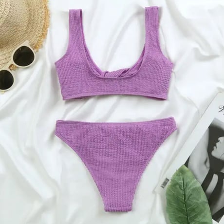 フロントツイストワッフルカラービキニ/水着/S.M.L/2023SS