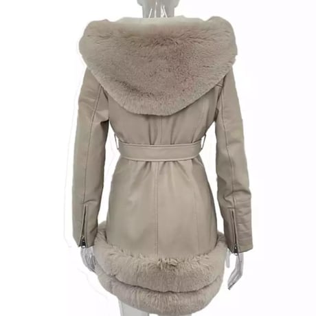 フェイクファーフード付きレザーライダースコート/3色展開/S.M.L/2021AW