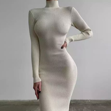 2タイプハイネックスタイルアップリブニットワンピース/S.M.L/2022AW