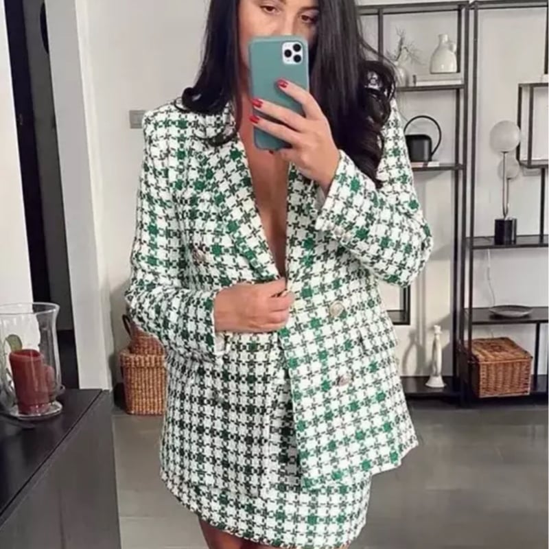 グリーン×ホワイトツイードジャケット/セットアップ/XS〜L/2022SS