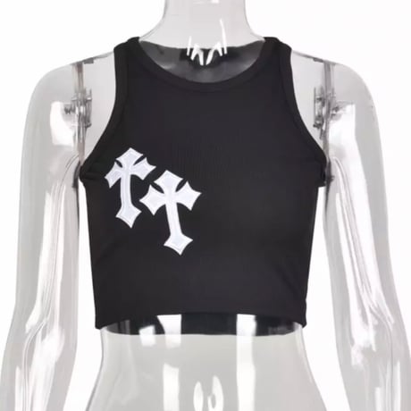 【送料無料】ダブルクロスクロップドリブタンクトップ/4色展開/S.M.L/2023SS