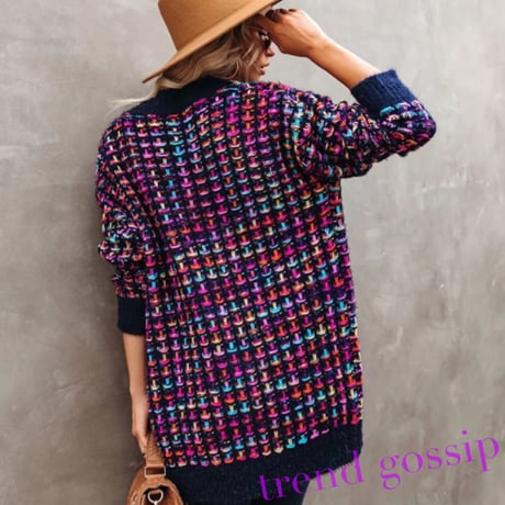 ツイード編みロングニットカーディガン/2色展開/S～XL/2021SS