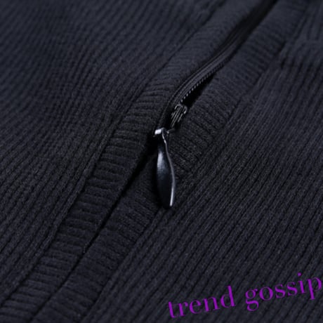 フロントジッパーロングスリーブリブタイトドレス/ワンピース/S.M.L/2020AW