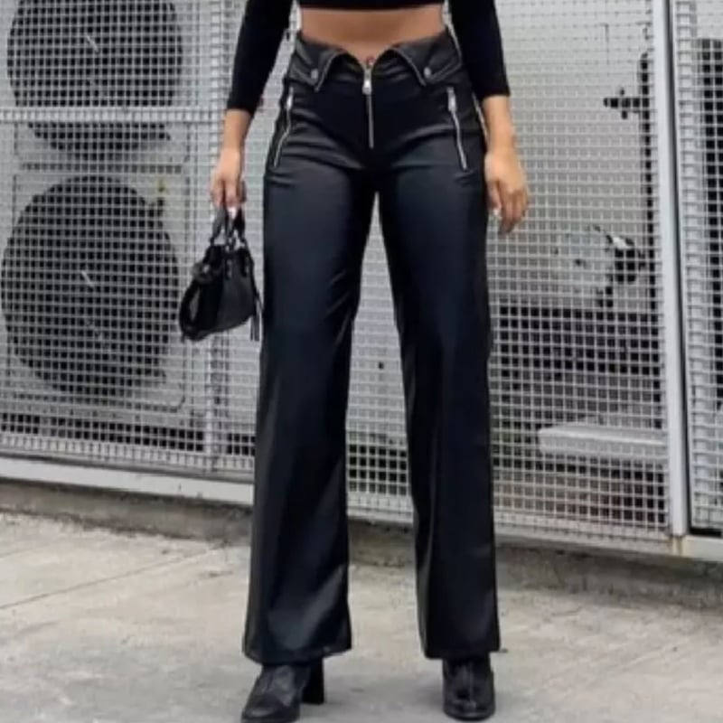 ブラックライダースレザーフレアパンツ/S.M.L/2022AW | trendgossip
