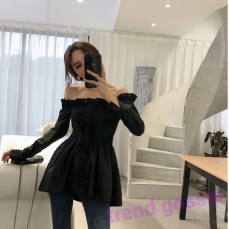 【送料無料】オフショルギャザーAラインチュニック/2色展開/2019AW