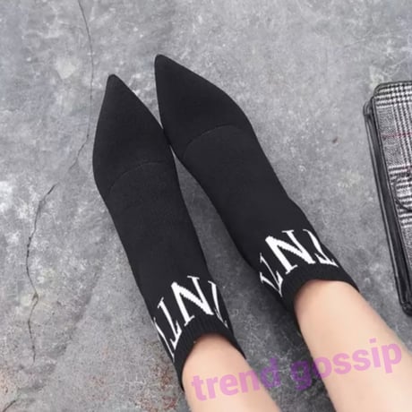 ホワイトロゴニットショートブーツ/2色展開/22.5～26cm/2019AW