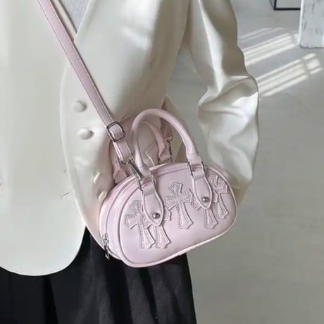 クロスワッペンストラップ付きミニボストンバッグ/4色展開/2023AW