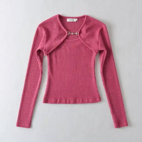 【送料無料】ロングスリーブリブニットボレロ＆キャミソールアンサンブル/2色展開/S〜XL/2023AW
