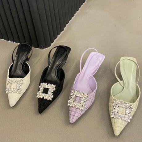 スクエアビジュー付きツイードパンプス/4色展開/22.5〜24.5cm/2023SS