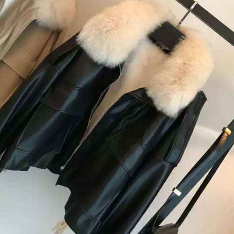 ふわふわファー付きワークポケットレザージャケット/2色展開/S ふわふわファー付きワークポケットレザージャケット/2色展開/S