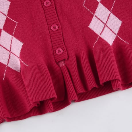 アーガイルニットカーディガン＆ミニスカートセットアップ/2色展開/S.M.L/2021AW