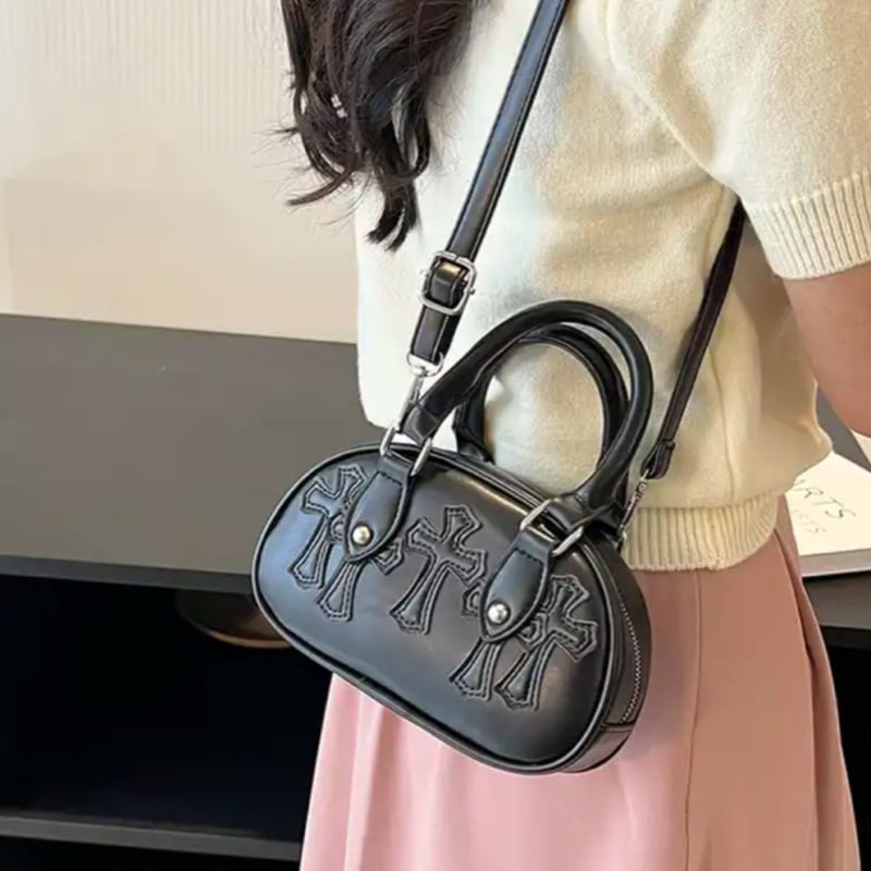 MINI BOSTON BAG / BLK ミニボストンバック クロスワッペンストラップ付きミニボストンバッグ/4色展開/2023AW
