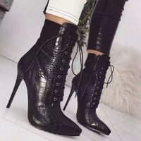 ブラッククロコレースアップショートブーツ/22.5～25cm