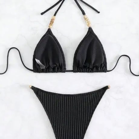 【送料無料】ポイントコイン付きストラップブラックビキニ/水着/S.M.L/2023SS