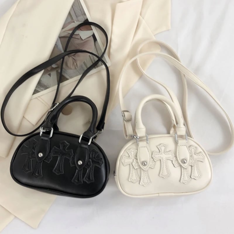 クロスワッペンストラップ付きミニボストンバッグ/4色展開/2023AW