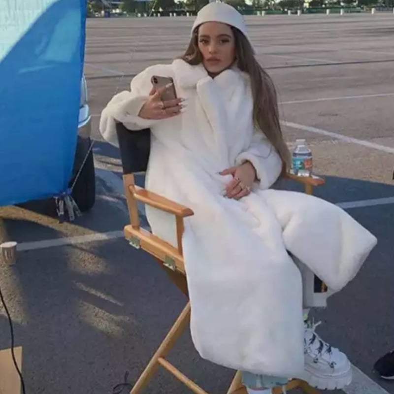 ホワイトファーロングガウンコート/エコファー/S〜XXL/2021AW