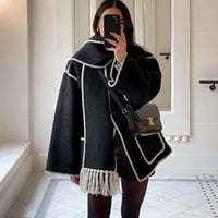 ホワイトステッチストール付きボタンコート/3色展開/S〜XL/2023AW