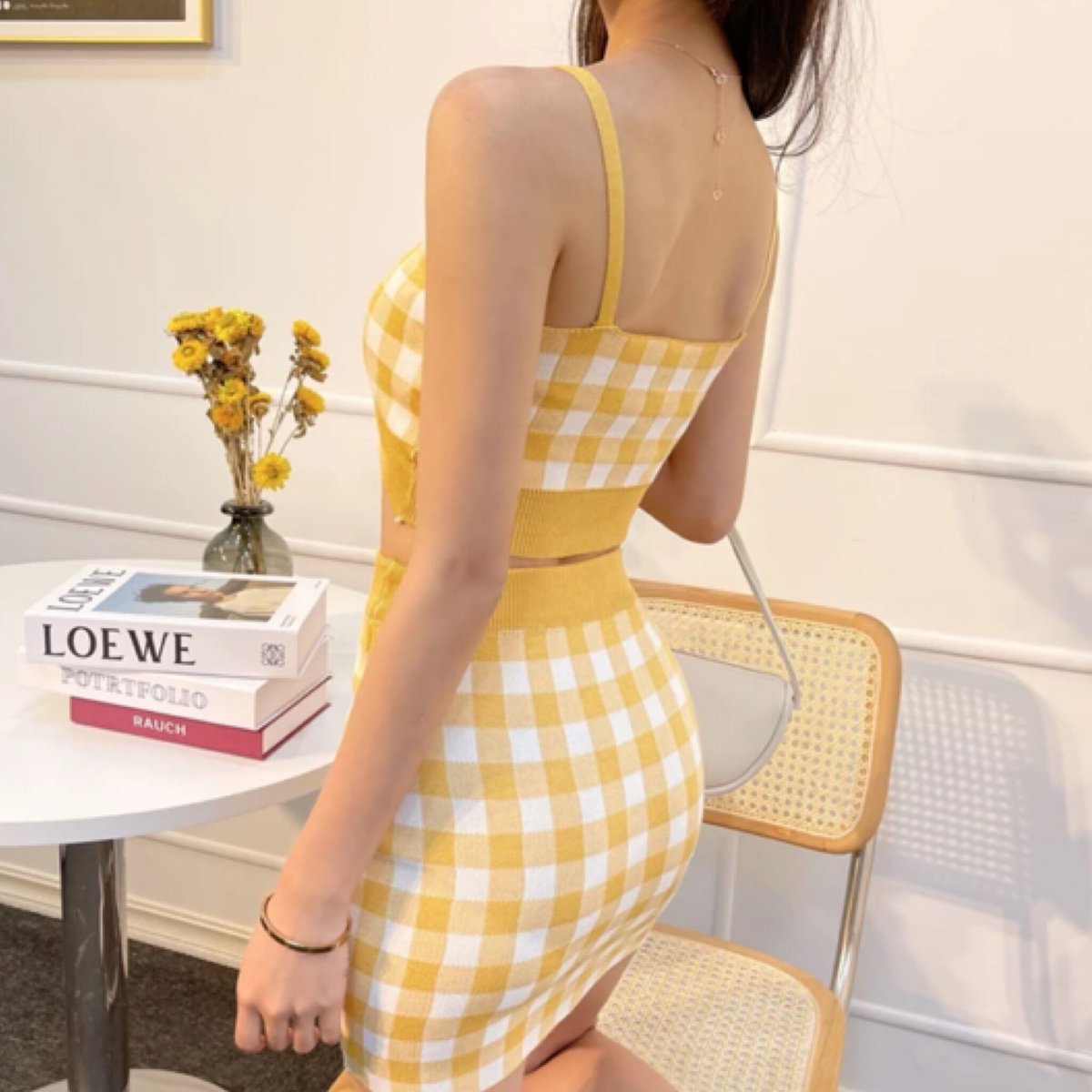 新作ギンガムチェックデカリボンワンピース アランニット見本 新作