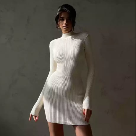 2タイプハイネックスタイルアップリブニットワンピース/S.M.L/2022AW