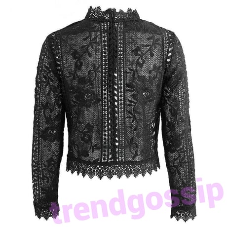 【送料無料】クロシェレースシースルーブラウス/Black、White/S～XL