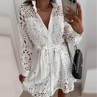 総レースリボンベルト付きシャツワンピース/3色展開/S〜XXL/2022SS