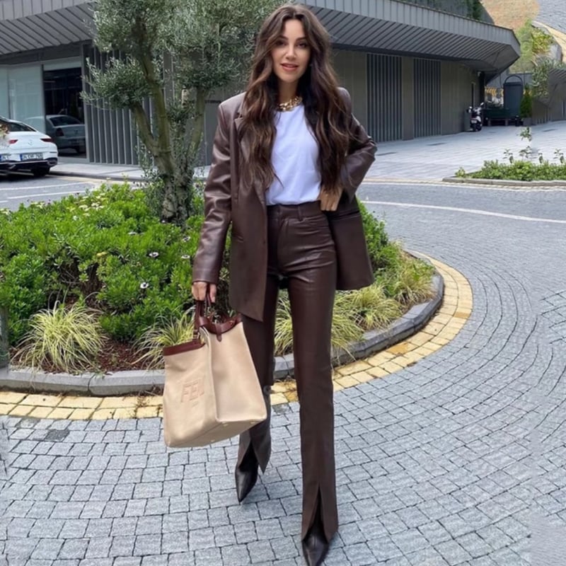 ブラウンレザージャケットセットアップスーツ/XS〜L/2021AW | trendgossip