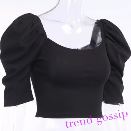 スクエアネックパワーショルダークロップドトップス/3色展開/S.M.L/2021SS