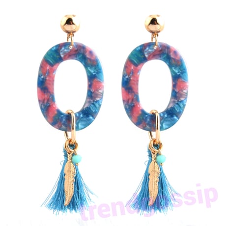 【即納☆送料無料】ラウンドストーンタッセルピアス/4色展開/アクセサリー