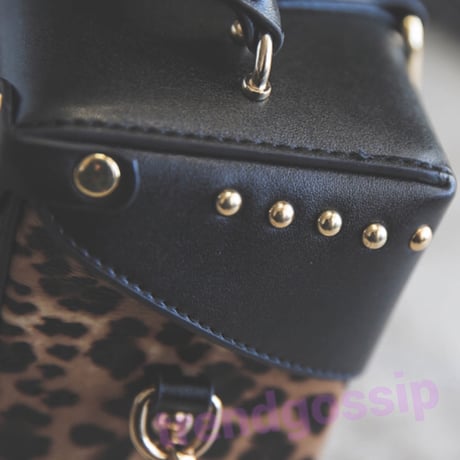 Black×Leopard 2WAY Boxショルダーバッグ/ハンドバッグ/豹柄