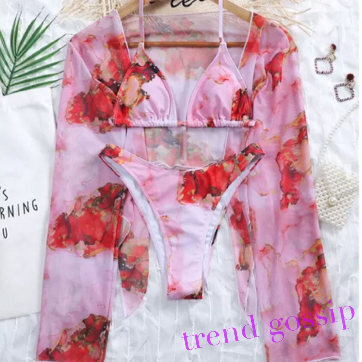 大理石柄ビーチカバー付きビキニ/水着/2色展開/S〜XL/2021SS | trendgossip