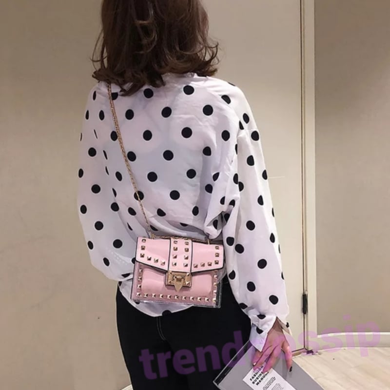 クリアスタッズチェーンバッグ/鞄/ハンドバッグ/4色展開 | trendgossip