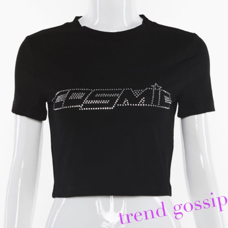 送料無料☆Tシャツ即納】COSMICラインストーンロゴクロップドT