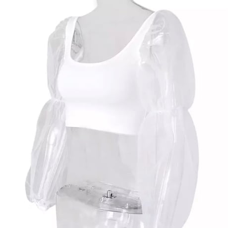 【送料無料】チュールシースルースリーブクロップドトップス/4色展開/S〜 XL/2022SS