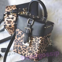 Black×Leopard 2WAY Boxショルダーバッグ/ハンドバッグ/豹柄