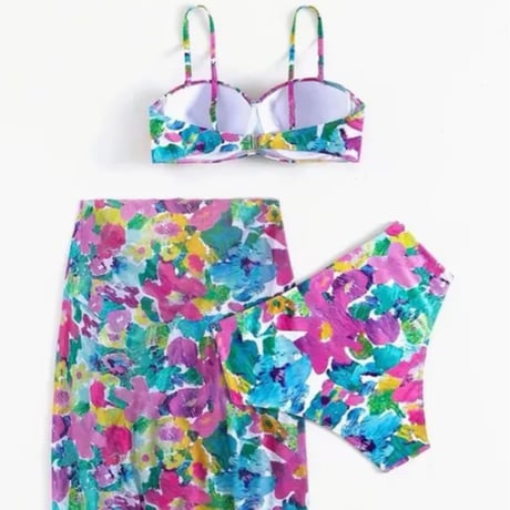 パープルペイントフローラルワイヤーカップビキニ&パレオ/水着/S.M.L/2023SS