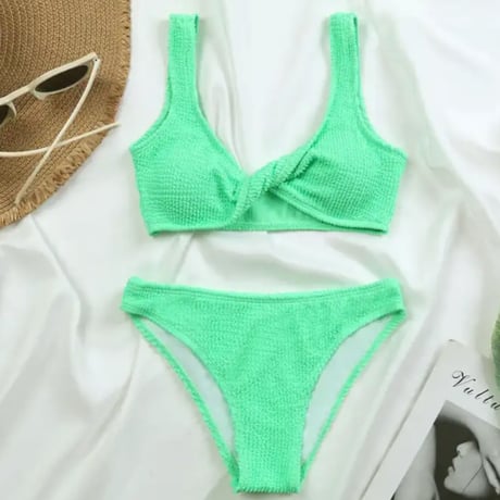 フロントツイストワッフルカラービキニ/水着/S.M.L/2023SS