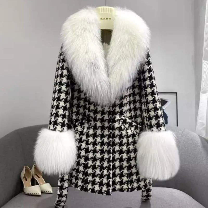 千鳥柄ボリュームファーガウンコート/2色展開/S〜XL/2022AW | trendgossip