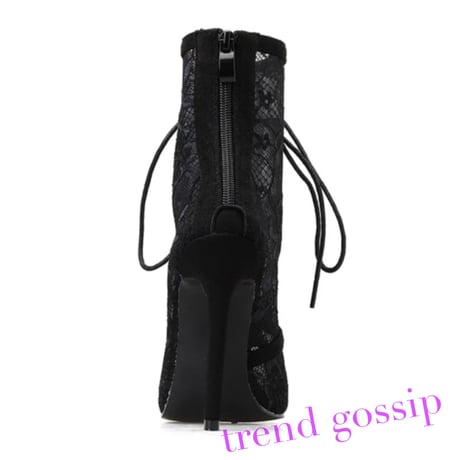総レースレースアップブラックショートブーツ/靴/22.5～25cm/2020SS