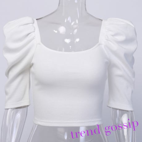 スクエアネックパワーショルダークロップドトップス/3色展開/S.M.L/2021SS