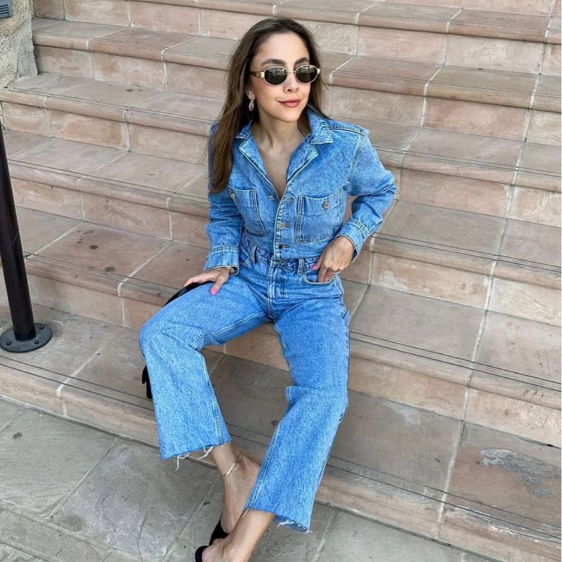 カットオフデニムタイトジャンプスーツ/XS〜L/2023SS | trendgossip