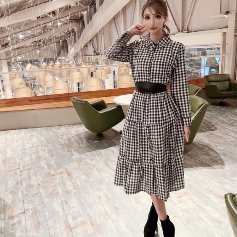 極美品✨アナイ　モノトーンチェックプリントシャツワンピース　38 モノトーンチェックシャツワンピ 極美品✨アナイ モノトーンチェック