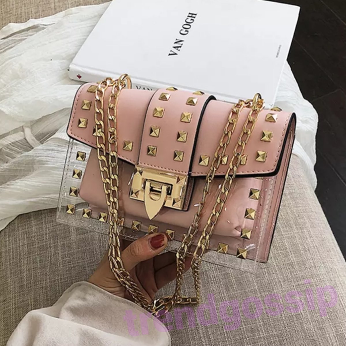 クリアスタッズチェーンバッグ/鞄/ハンドバッグ/4色展開 | trendgossip