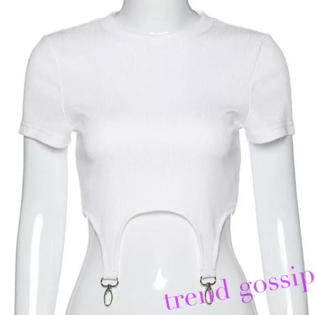 ガーター風ストラップリブクロップドTops/2色展開/S.M.L/2020SS