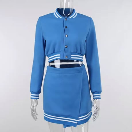ホワイトラインクロップドスタジャン&スカートセットアップ/3色展開/S.M.L/2021AW
