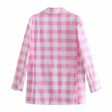 ピンクチェックジャケット＆プリーツスカートセットアップ/スーツ/S.M.L/2021AW