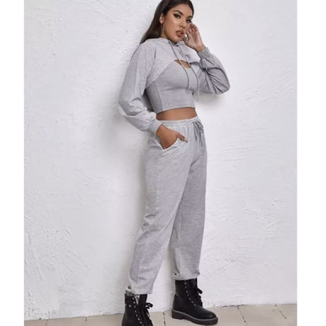 ショートフーディー付きスポーティーセットアップ/2色展開/XS〜L/2022SS