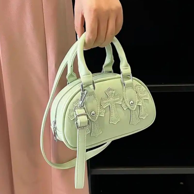 クロスワッペンストラップ付きミニボストンバッグ/4色展開 クロスワッペンストラップ付きミニボストンバッグ/4色展開