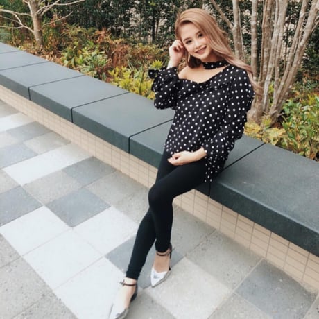 【即納】ワンショルドットチョーカーブラウス/S～XL/Black/SS